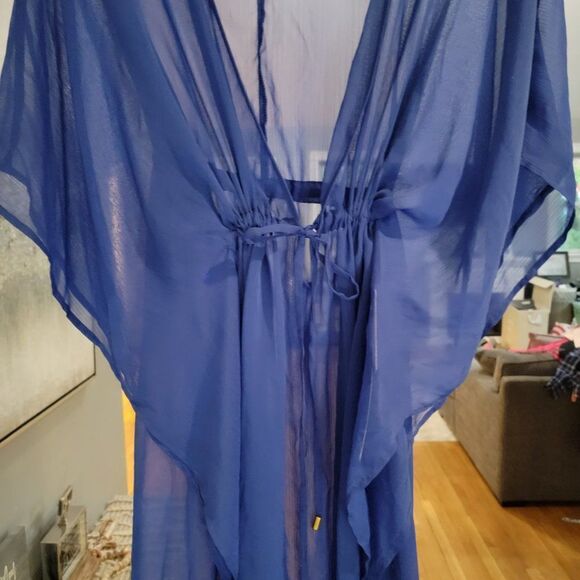 Ellen Tracy Women's Blue Loose Flowy Bathing Suit Cover Up Tunic wrap Size XL - Picture 6 of 15
